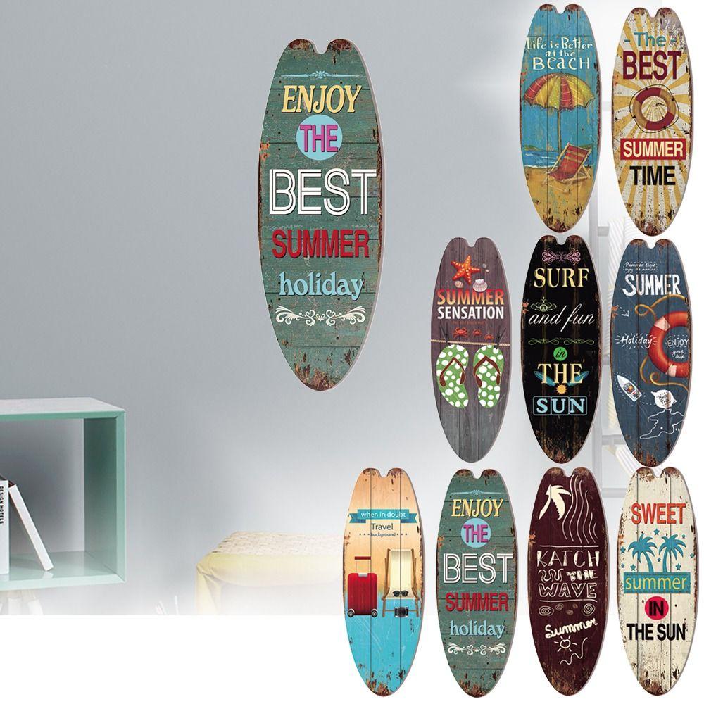 Multicolor Hanging Wood Sign Home Decoration Surfboard Shape Sign Indoor Outdoor