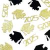 100PCS Cardstock 2025 Graduation Cap Confetti Black & Golden Paper Scatter Decor  Grad Parties