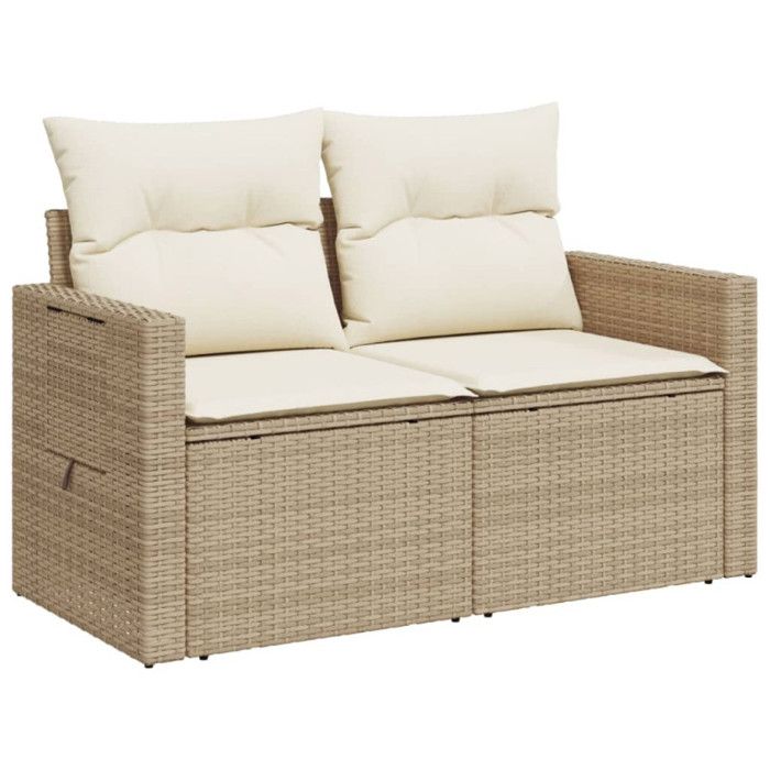 VidaXL Canapé de jardin avec coussins 2 places beige résine tressée 366079