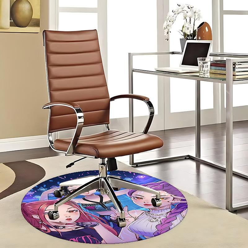 1pc Anime Design Round Carpet - Office Chair Mat, Non-Slip Rug for Home Decor, Living Room, Bedroom, Game Room, Seasonal Gift, Suitable for All Season