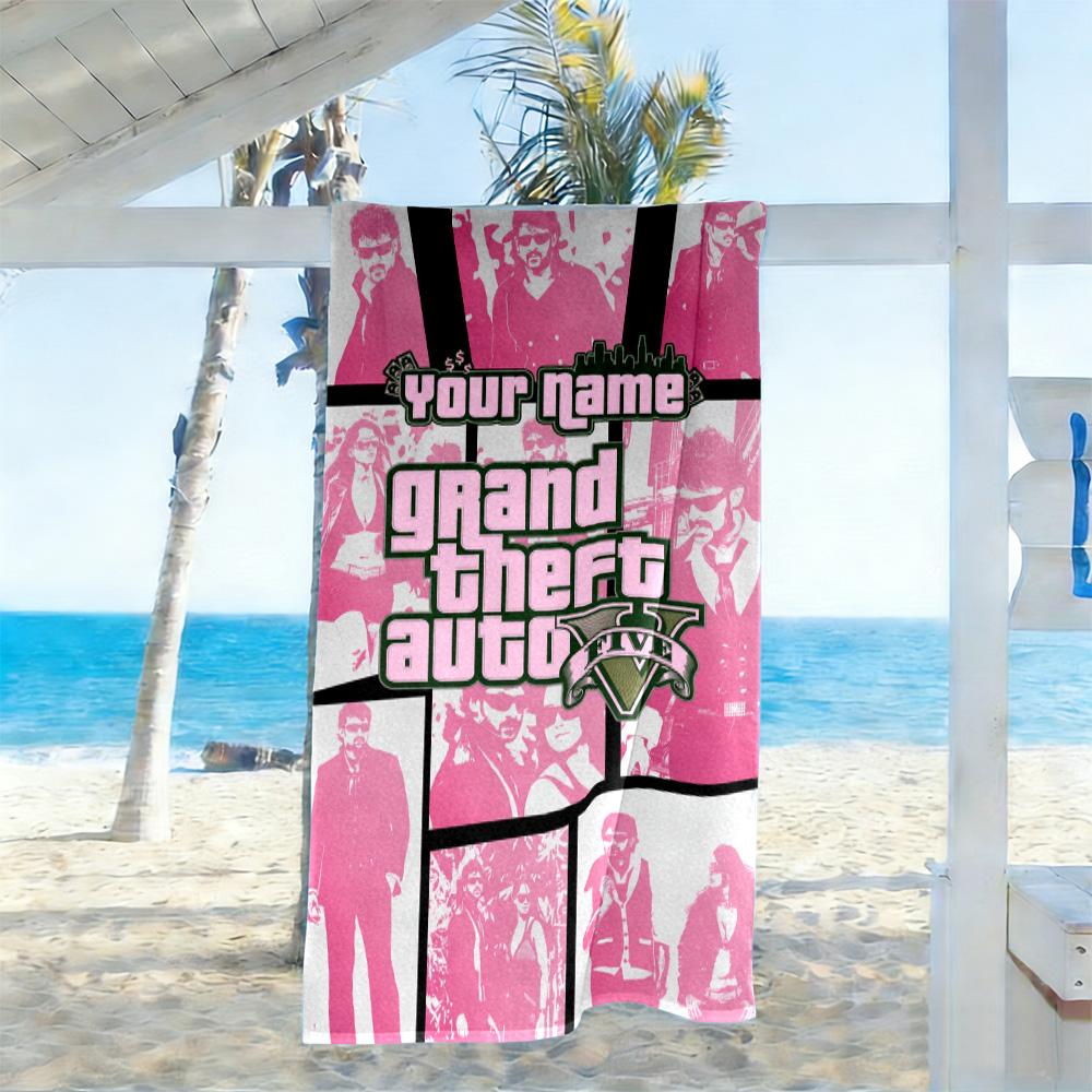 Grand Theft Auto Customizable Name Beach Towel Super Soft & Absorbent Suitable for Swimming Gym Camping Yoga Vacation