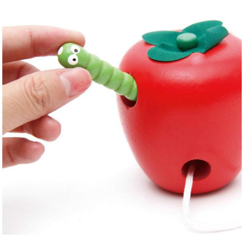 Детская игрушка Монтессори Червяк ест фрукты Деревянная головоломка Игрушка Пальцы Гибкая тренировка Крутящийся червяк Развивающие игрушки для детей Подарки