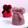 Double Pompom Baby Girl Bonnet Hat Winter Knitted Warm Thicker Children Beanie Cap