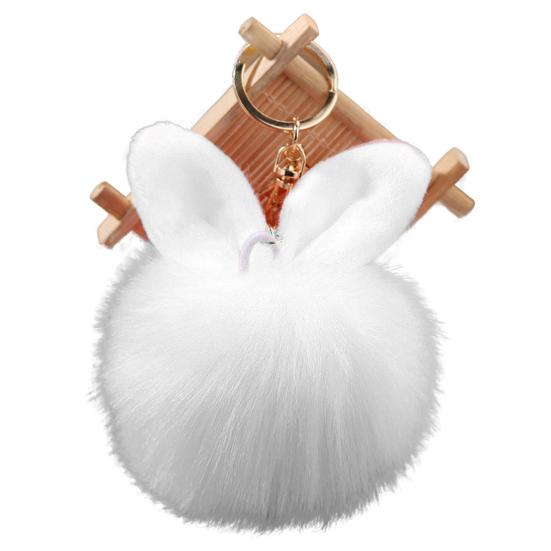 Cute Faux Fur Rabbit Ear Soft Pom Pom Ball Key Ring Chain Keychain Bag Decor