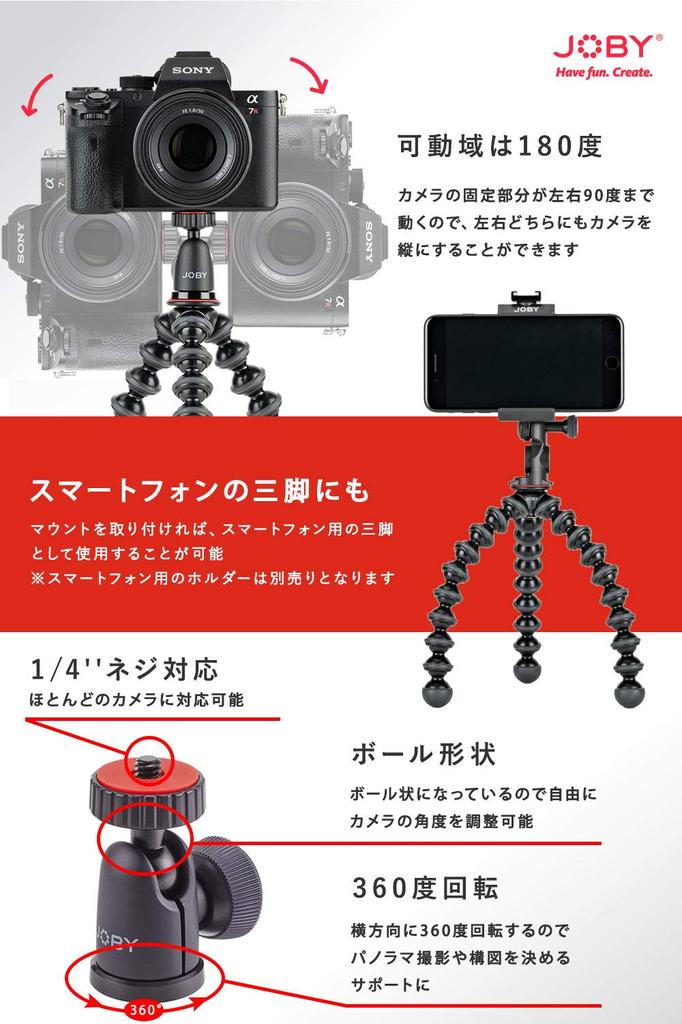 JOBY Camera Mini Gorillapod 1K Грузоподъемность Гибкая беззеркальная головка Штатив, Штатив, Комплект, 1 кг, Штатив, Камера, В комплекте, Черный/угольный JB01540-PKK