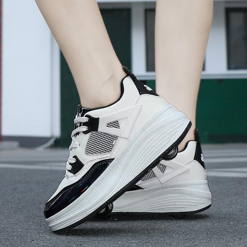 Детские роликовые коньки с четырьмя колесами, съемная плоская спортивная обувь для девочек, розовые роликовые коньки, спортивная обувь, розовые кроссовки