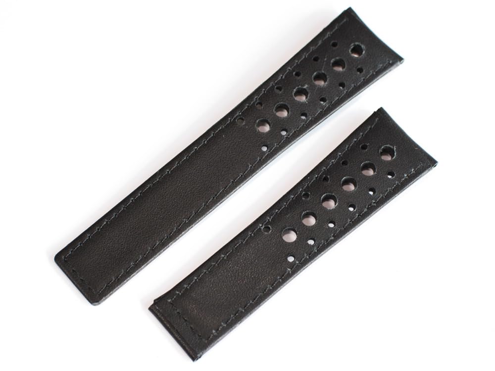 King Watch Parts Compatible with Tag Heuer Monaco D Buckle External Product Cowhide Perforated Belt Type 1 Black [Import Original] 22/18mm