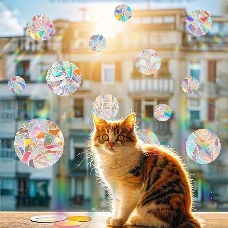 3 Sets Contemporary Rainbow Sun Catcher Window Film - PVC Static Cling Bird Collision Prevention Decal - 16mil Thickness - Round Shape