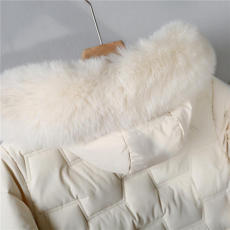 С хлопковой подкладкой Свободный Большой Меховой Воротник Женский Удлиненный Пуховик с Капюшоном Зимняя Куртка с Подкладкой Зимнее Пальто