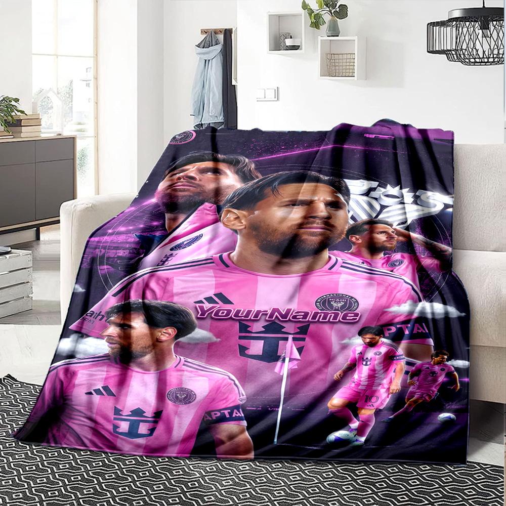 Messi Personalized Text Blanket Throw Customizable Blanket Durable Comfort Throw For Seaside Livingroom Living Room Bed Ideal for All Seasons