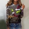 Женская мода, повседневная блузка с длинным рукавом и круглым вырезом, пуловер с принтом