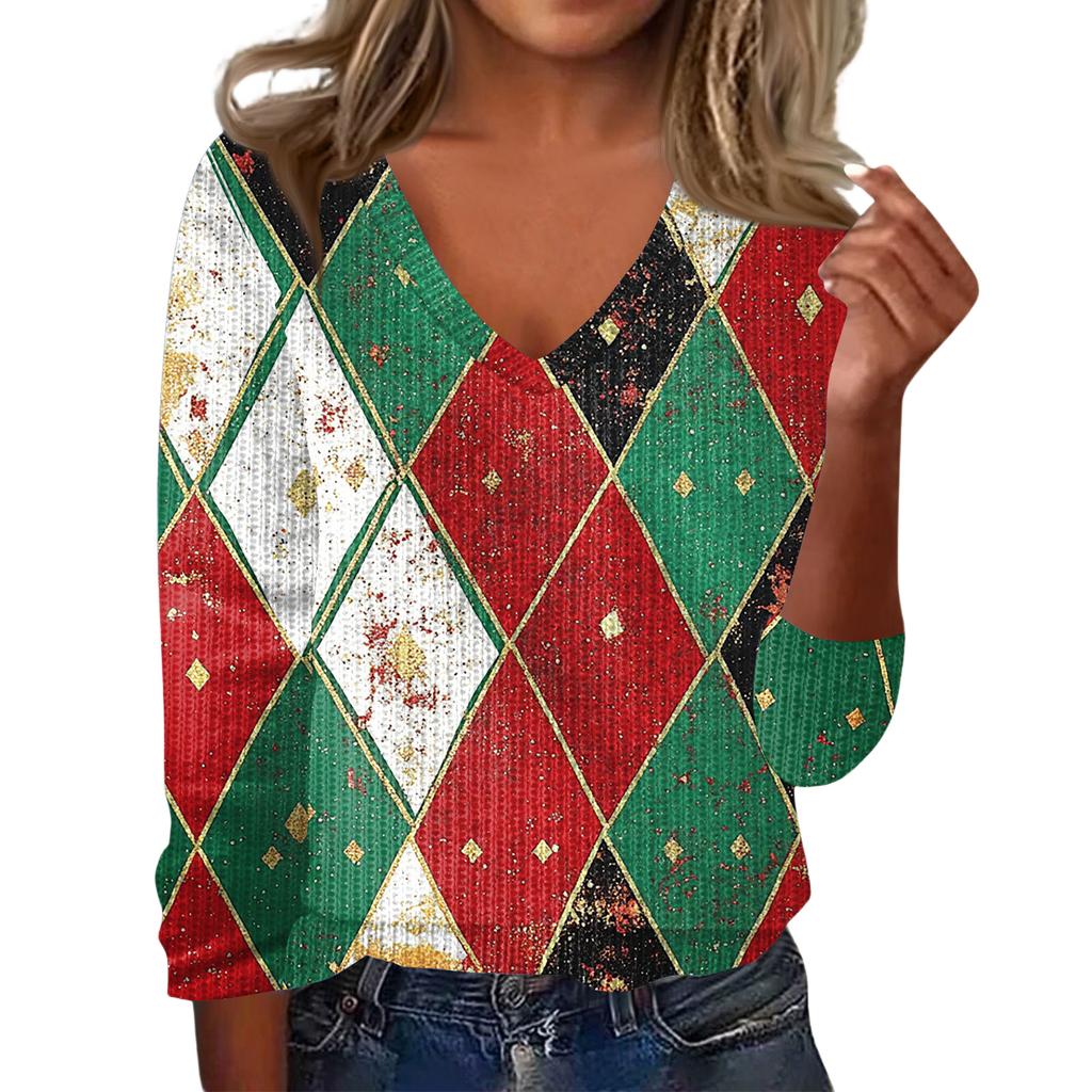 Женский милый свитер вязаный модный повседневный с V-образным вырезом с длинным рукавом уютный с принтом топ