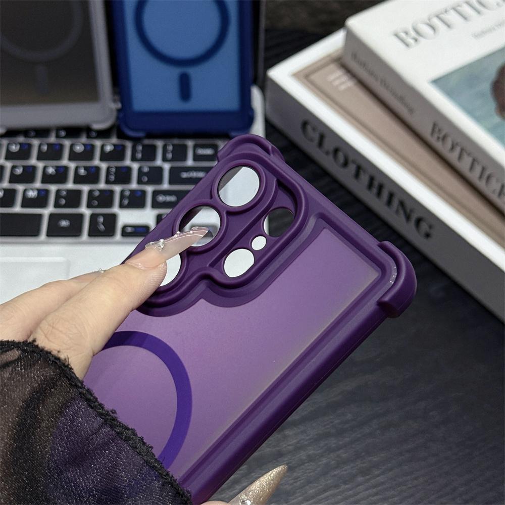 For Magsafe Translucent Armor Shockproof Phone Case For Samsung S25 S26 Ultra S24 Plus Wireless Charging Solid Color Matte Cover