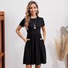 Женское летнее платье с коротким рукавом и эластичной талией 2024 года