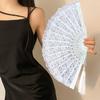 Retro Lace Fan Handheld Folding Fan Embroidered Rose Pattern Portable Chinese Decorative Fan Photography Photo Props