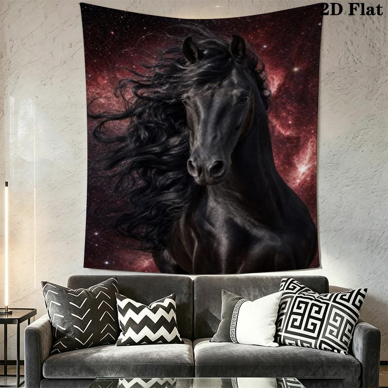 White Horse with Autumn Maple Leaves Tapestry, Fantasy Purple Sky Horse Art Print Wall Hanging Home Decor