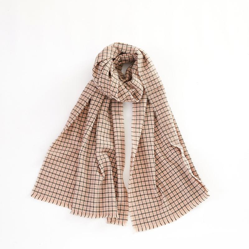 Autumn and Winter Versatile Retro Color Matching Small Plaid Scarf Comfortable and Warm Small Thousand Bird Plaid Shawl Scarf Elegant