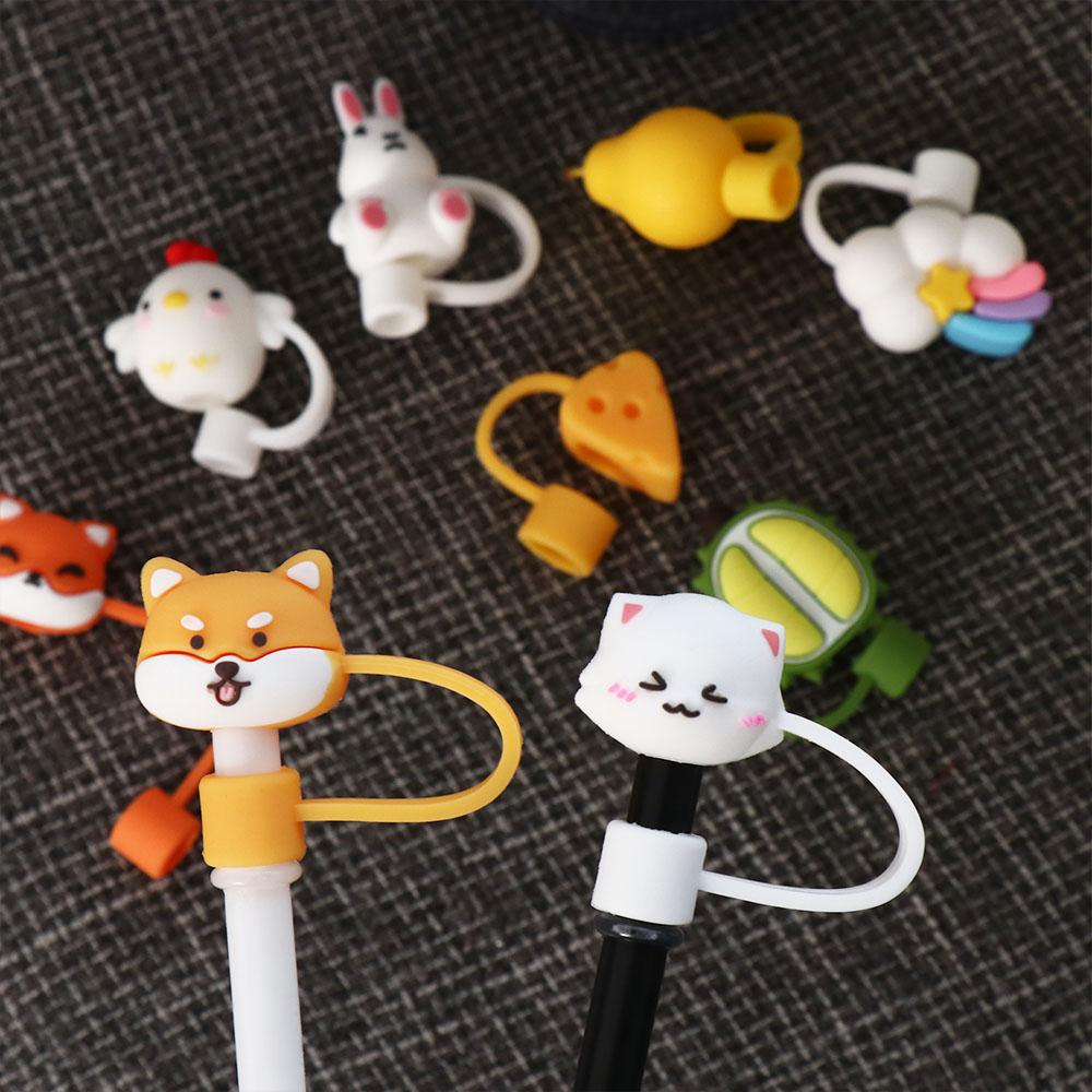 Cute Cartoon Silicone Drinkware Splash Proof Straw Topper Dust Cap Straw Cover Cup Accessories