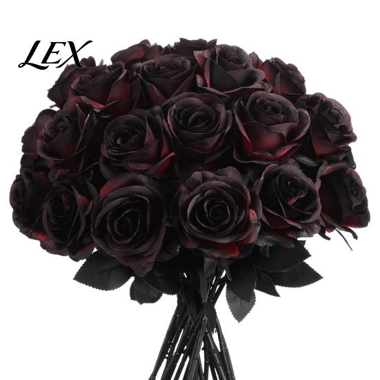 Realistic Silk Flowers for Home Decor Black Roses with Long Stems Wedding Centerpieces, Halloween Centerpiece Floral Decor, Artificial Faux