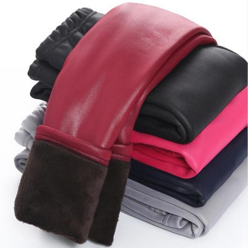 Новые леггинсы для маленьких девочек, зимние детские толстые бархатные леггинсы, брюки-карандаш, детские теплые брюки, леггинсы из искусственной кожи, узкие брюки