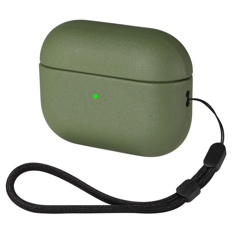 Leather Patterned Protective Case for Apple AirPods pro 2 / AirPods 4 Bluetooth Earphone Accessory Cover with Lanyard