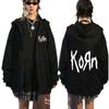 Korn Rock Band Letter Logo Zipper Hoodie Women's Metal Gothic Vintage Oversized Zip Up Hoodies Streetwear Punk Sweatshirts Jackets
