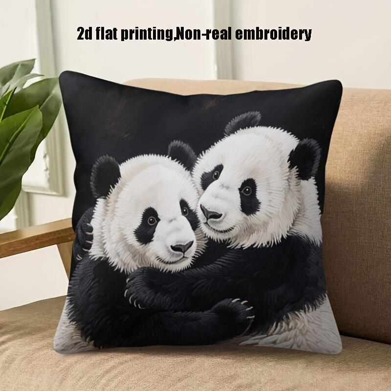 1 шт., 2D плоская печать, милый дизайн панды, обнимающей дизайн, наволочка - Мягкая, удобная и гладкая полиэфирная ткань