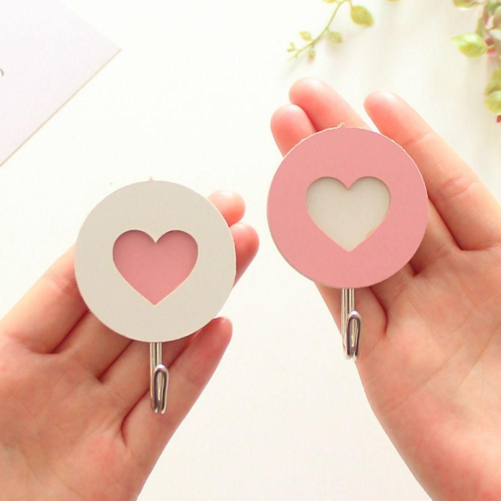 Wooden Wall Hook Self-adhesive Key Holder Creative Heart Shaped Hook  Kitchen