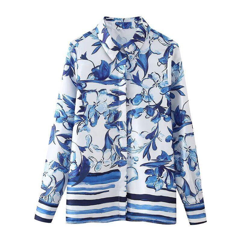 Fashion Style 2024 Spring New Arrival Women's Clothing Temperament Wild Slim Looking Flower Print Shirt 2591124 044