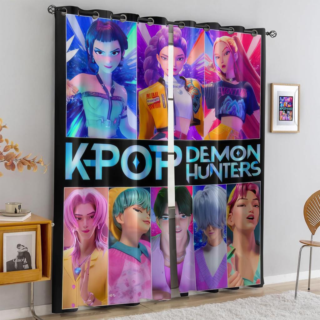 2 шт. Шторы Блэкаут с принтом K-Pop Охотники на Демонов, Подходят для Спальни, Гостиной, Кабинета, Офиса, Ванной Комнаты, Машинная Стирка