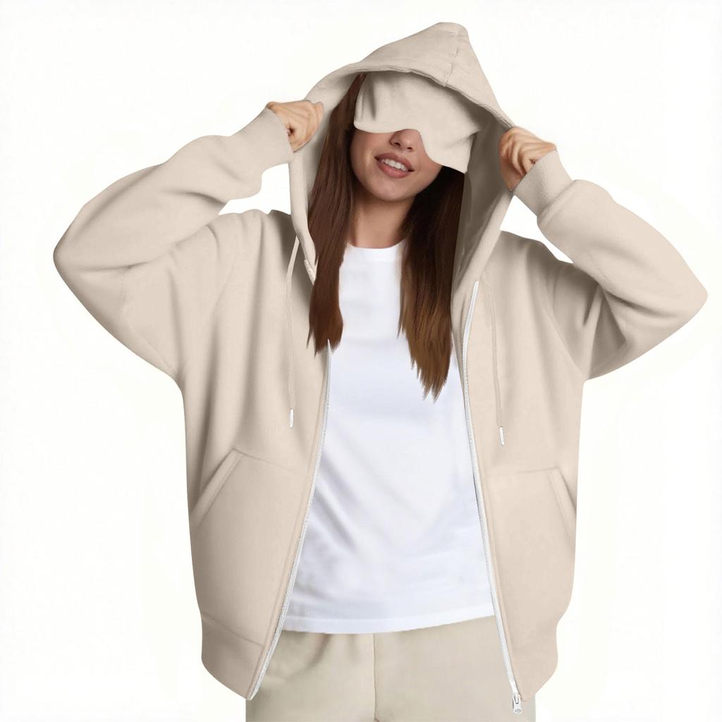Women's Fashion Casual Long Sleeve Solid Color Hooded Sweatshirt Tops