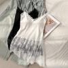Black & White Lace V-Neck Camisole: Women's Sleeveless Spring/Summer Layering Top and Outerwear Skirt