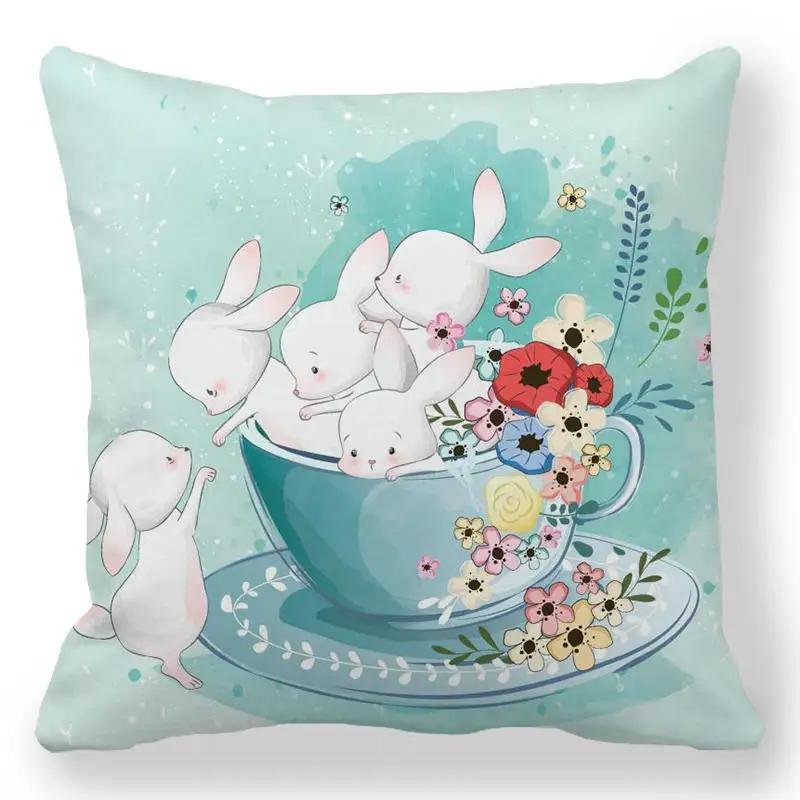 Easter Bunny Print Cushion Cover Spring Easter Egg Hare Pillowcase Home Decoration 40/45/50/60cm
