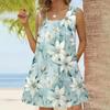 Женское модное повседневное платье без рукавов с квадратным вырезом, плиссированное платье-майка, пляжные платья с принтом