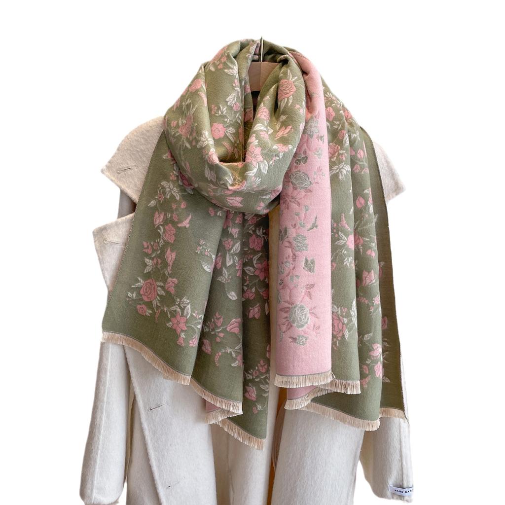 Autumn And Winter Small Floral Scarf Elegant Celebrity Style Printing Imitation Cashmere Scarf Women'S Warm And Cold Scarf