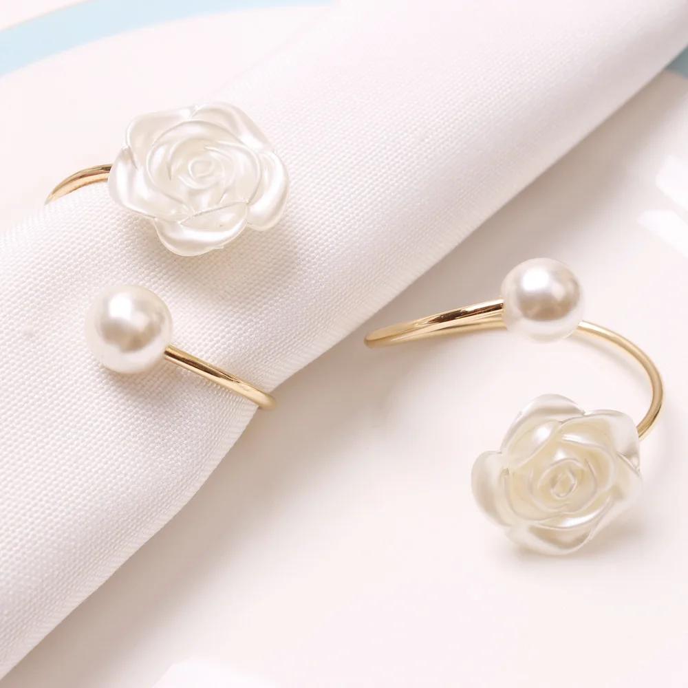 6Pcs Napkin Rings Buckle Imitation Pearl Rings For Dinner Parties Birthdays Weddings Family Gatherings Table Decor Napkin Holder
