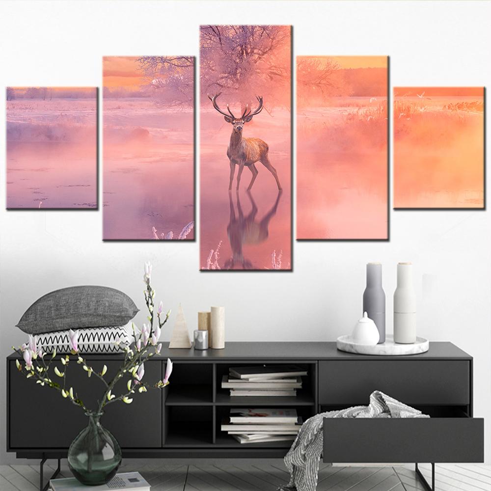 Deer Wall Art Canvas Set Landscape Painting Animal Posters and Prints Room Decoration Teenager Modular Wall Pictures Home Decor