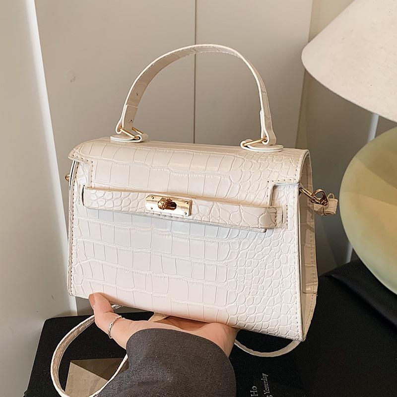 Portable Kelly bag women's 2025 new fashion crocodile pattern portable small square bag foreign style versatile shoulder messenger bag
