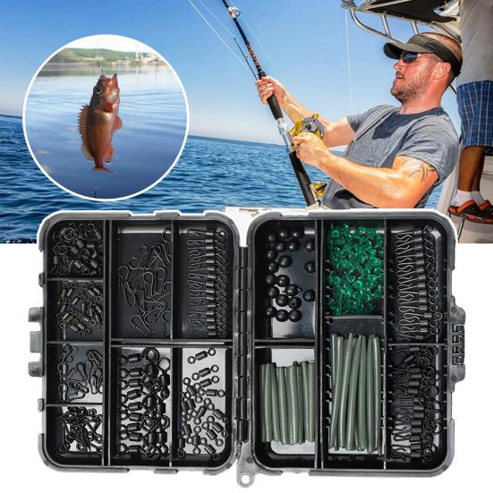 300Pcs/Set Carp Fishing Accessories Set with Storage Box Assorted Swivels Screws Pins Soft Tube Sleeve Blocking Bean Carp Fishing Gear Equipment Kit