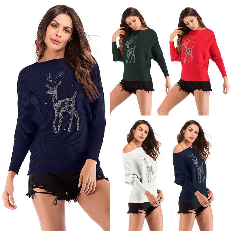 Винтажная мода элегантный повседневный женский осенний трикотаж рождественский свитер с оленями женское нижнее белье пуловер