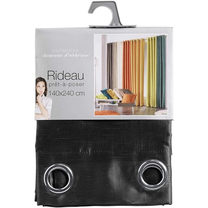 Rideau - SHANA - Noir - 140x240 cm - Œillets - Effet soie sauvage