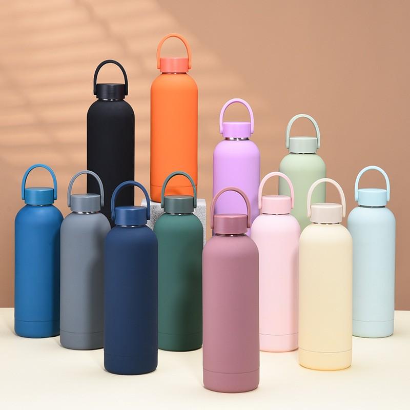 Double-Layer Stainless Steel Vacuum Insulated Travel Mug With Carrying Handle - 500ml Portable Outdoor Water Bottle