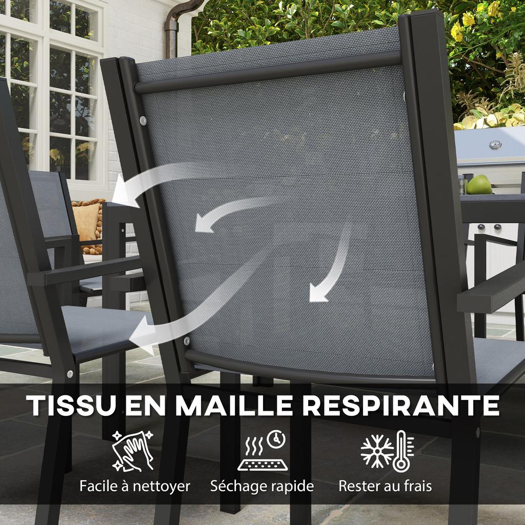 Garden Dining Set, 6 Seater, Steel Frames, Stackable Chairs, Grey