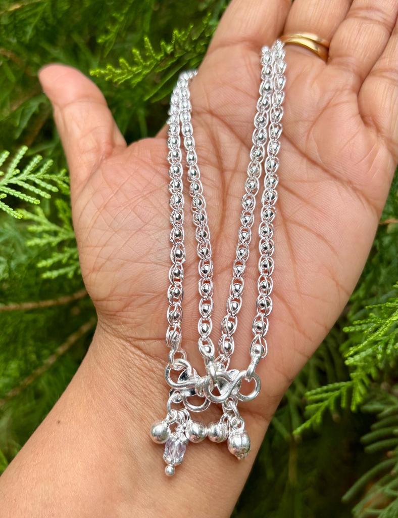 2 Pc 999 Pure Silver Women Girls Light Weight Flexible Anklet, 2 Pc Jewelry, Handmade, Handcrafted, 16 gm, 10.5 inch FREE SHIP