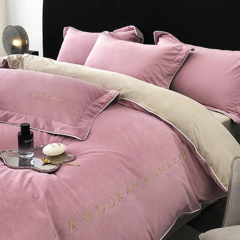 Класс А, детский бархатный комплект из четырех предметов, детский бархатный однотонный комплект из молочного бархата с вышивкой, комплект из трех предметов, фланелевая простыня, пододеяльник, пододеяльник