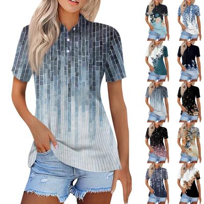 Женская модная повседневная рубашка с короткими рукавами и принтом с лацканами, женские топы на пуговицах