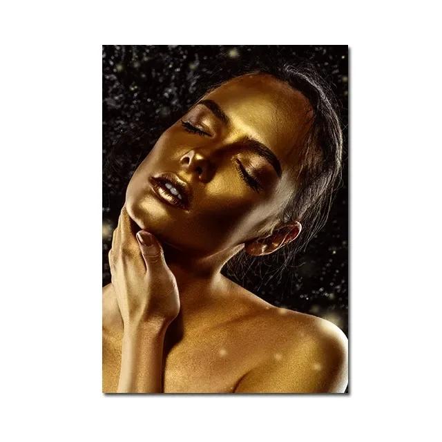 Африканские женщины Холст Живопись Черное Золото Женщина Постер и Принты Скандинавское Настенное Искусство Картина для Домашнего Декора Гостиная Фреска