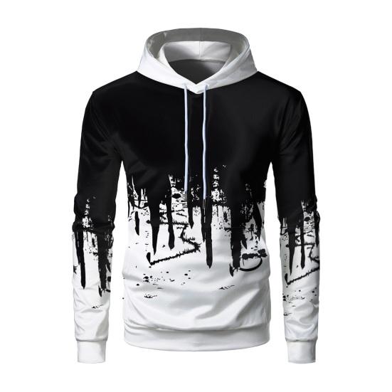 Весна Осень Мужская спортивная толстовка с капюшоном 3D Контрастный цветной принт с завязками на шнурке Длинные рукава Эластичные манжеты Подгибка для активного отдыха Фитнес Бейсболка Толстовка