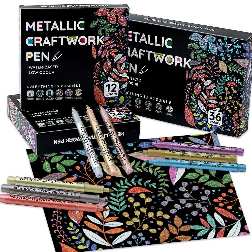 12/24/36 Colors Metallic Colored Craft Work Pens Water-Based Ink Waterproof Acrylic Marker Pen Painted DIY Graffiti Art Supplies