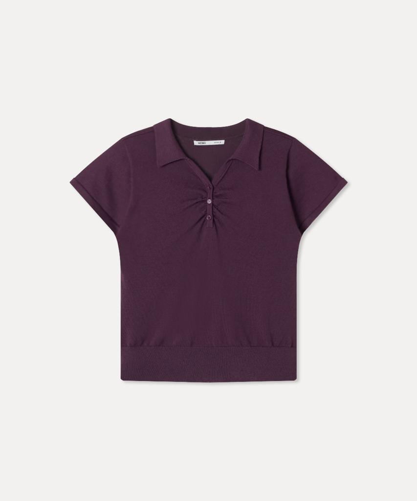 MIXXO Вязаный топ с коротким рукавом, открытым воротником и пуговицами_Miwkag624T